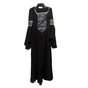Medieval Renaissance Cosplay Hooded Black Robe tie back whimsigoth Gown